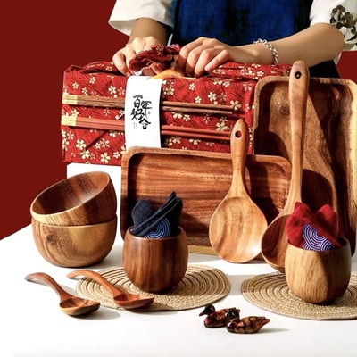 三创 送人礼品木碗可以自选的实木餐具套装 盘子高颜值碗碟批发