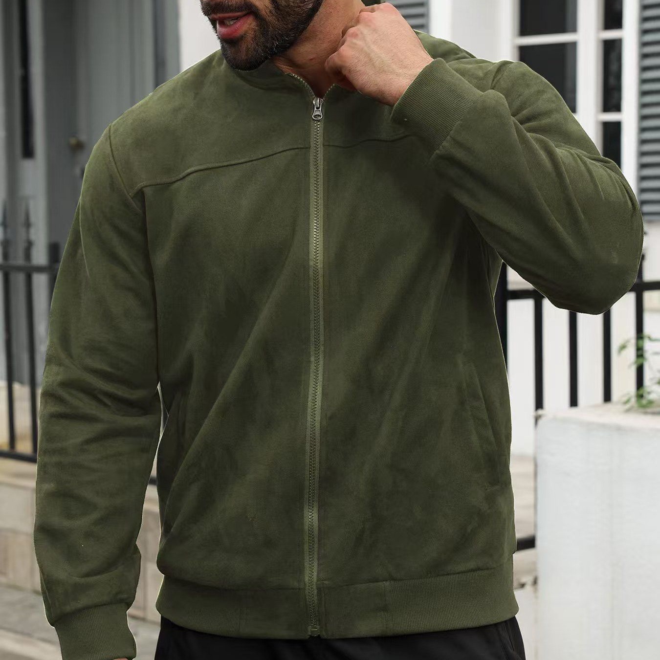 Herren Wildlederoptik Jacke Leichte Freizeitjacke Mit Reißverschluss_voghion.com