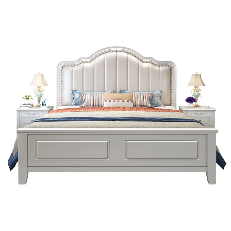 Cama americana de madera maciza, minimalista moderna, ligera, de lujo, cama principal de 1,8 m, cama de matrimonio con bolsa blanda de 1,5 m, cama de princesa de almacenamiento