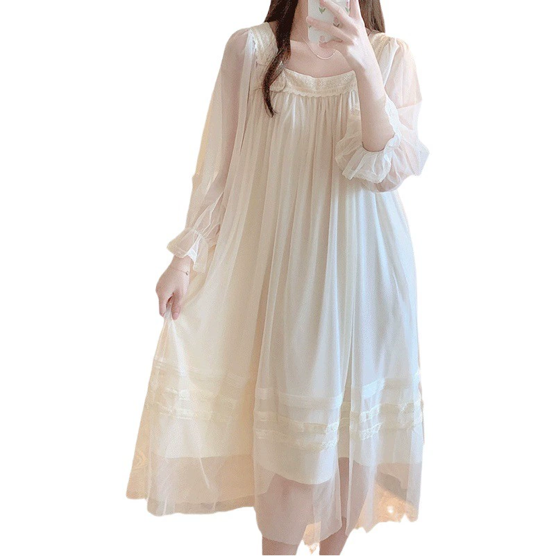 Французская ночная рубашка для девочек, осенняя Милая пижама в стиле Феи принцессы, домашняя одежда с чистым желанием, весенне-осеннее утреннее платье