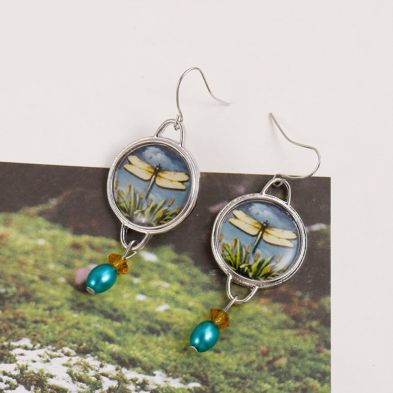 1 Pair Quantity Daily Occasion 1 Pair Retro Round Dragonfly Pearl Alloy Drop Earrings