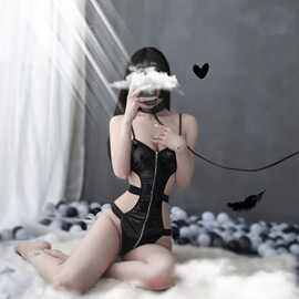 禁欲系情趣衣服紧身皮衣连体免脱激情套装性感JK制服欧美黑色qqny