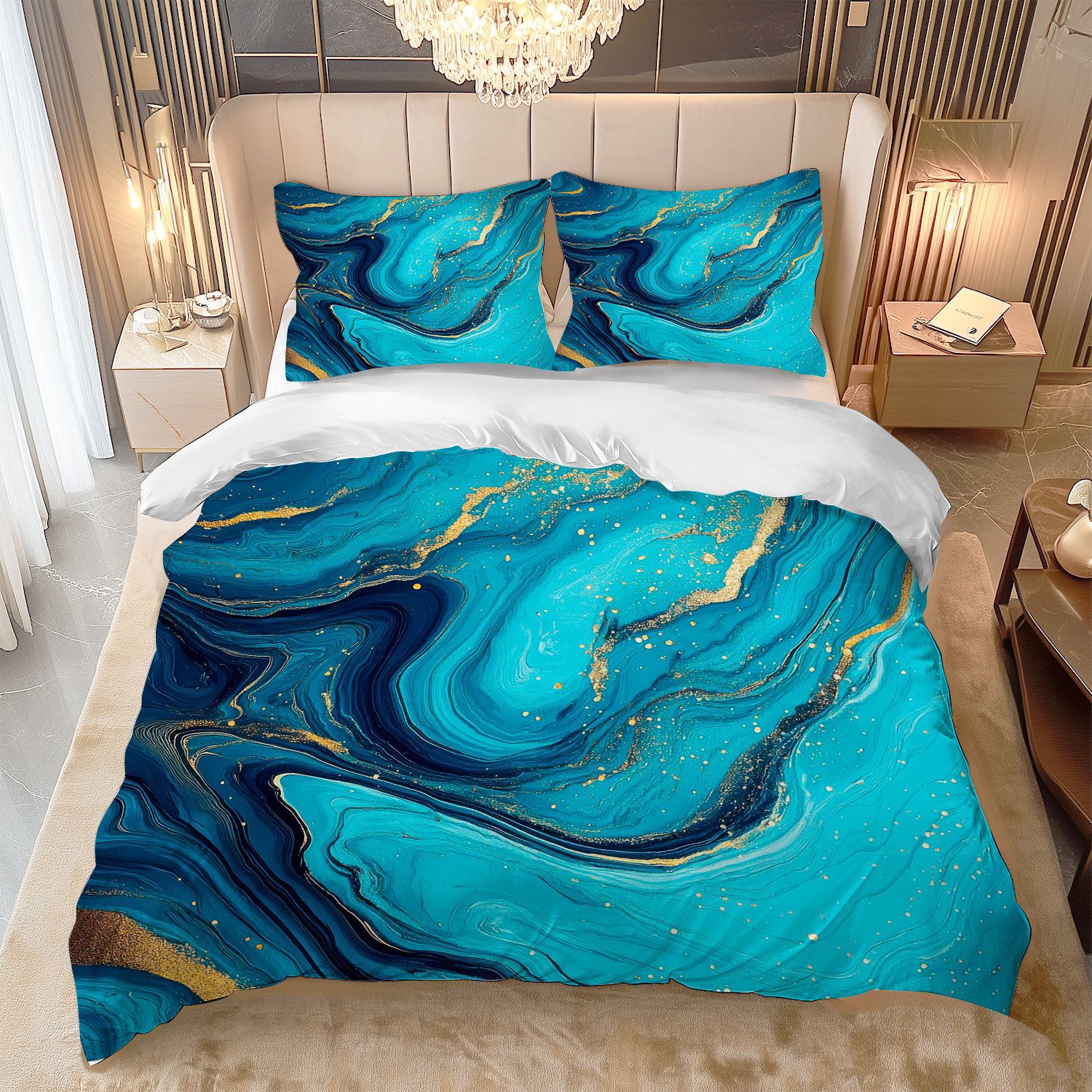 TEMU / JIT negro y blanco textura de mármol molienda impresión digital kit de colcha de tela para el hogar se puede diseñar