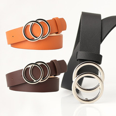 Sanyicai new cross-border trendy double-circle buckle belt for women, fashionable and simple women's ins style wide belt wholesale