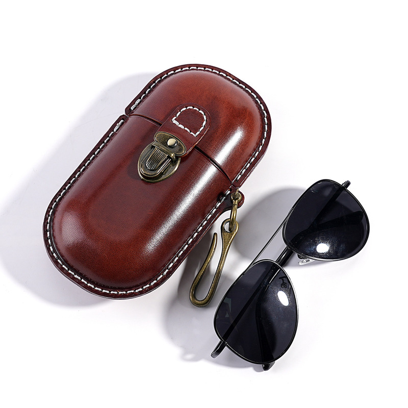 Italian New Vegetable-Tanned Leather Sunglasses Zipper Bag Protective Cover Reading Glasses Sunglasses Glasses Cosmetics Bag Genuine Leather