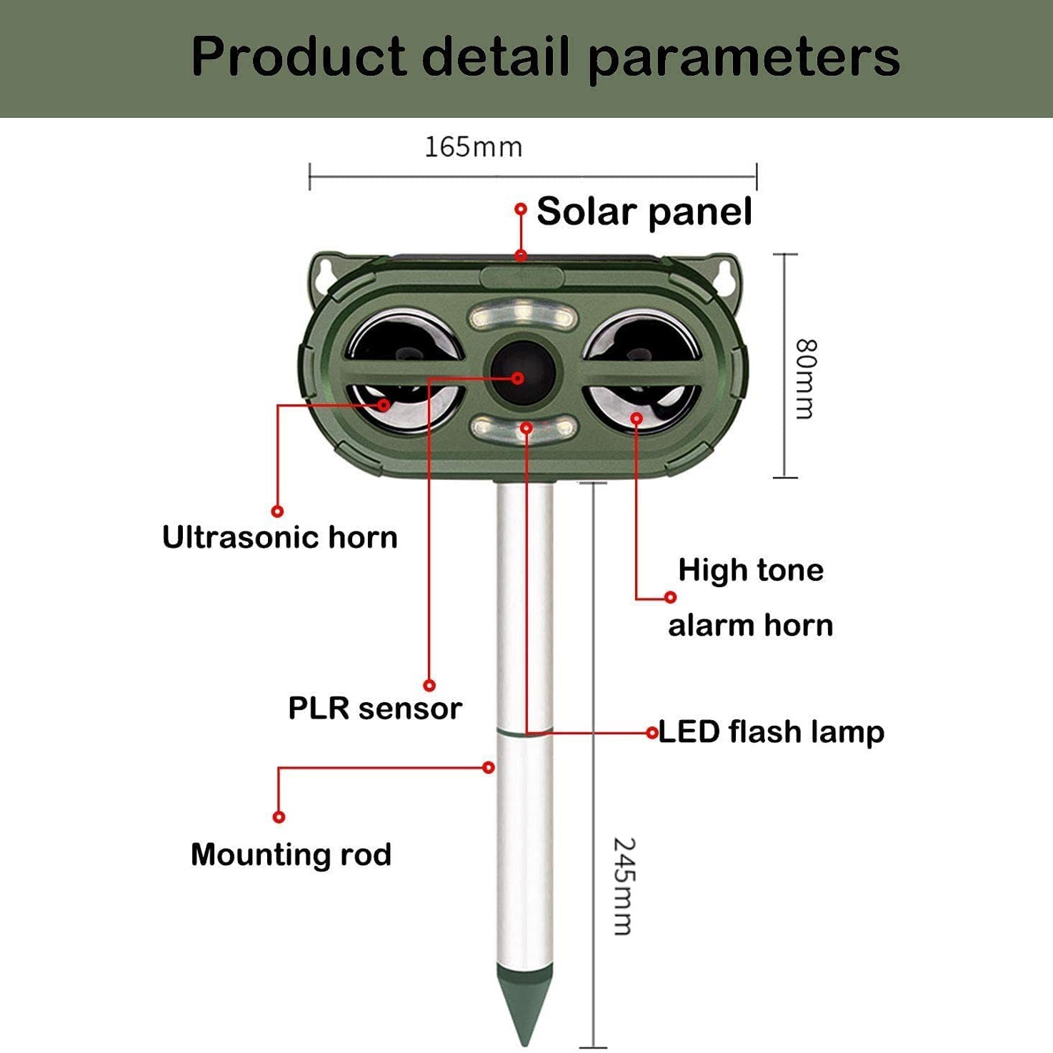 Cross-border new product ultrasonic mouse repeller red and white flashing light bird repeller dog repeller solar animal repeller