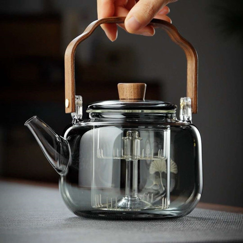 Fireside teapot, raised beam kettle, high borosilicate glass teapot, walnut wood teapot, double-bile steaming all-in-one teapot