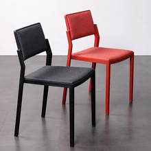 可叠放餐椅塑料棉麻椅子商场饭店餐厅时尚创意设计师软包带扶手凳