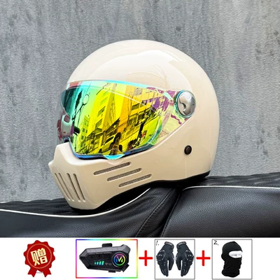 Helmet | Motosiklet kaskı (dəbilqə) - milky-white-with-colorful-gold-and-purple-night-vision-transparent-mirror-included-y10-soft-wheat-m