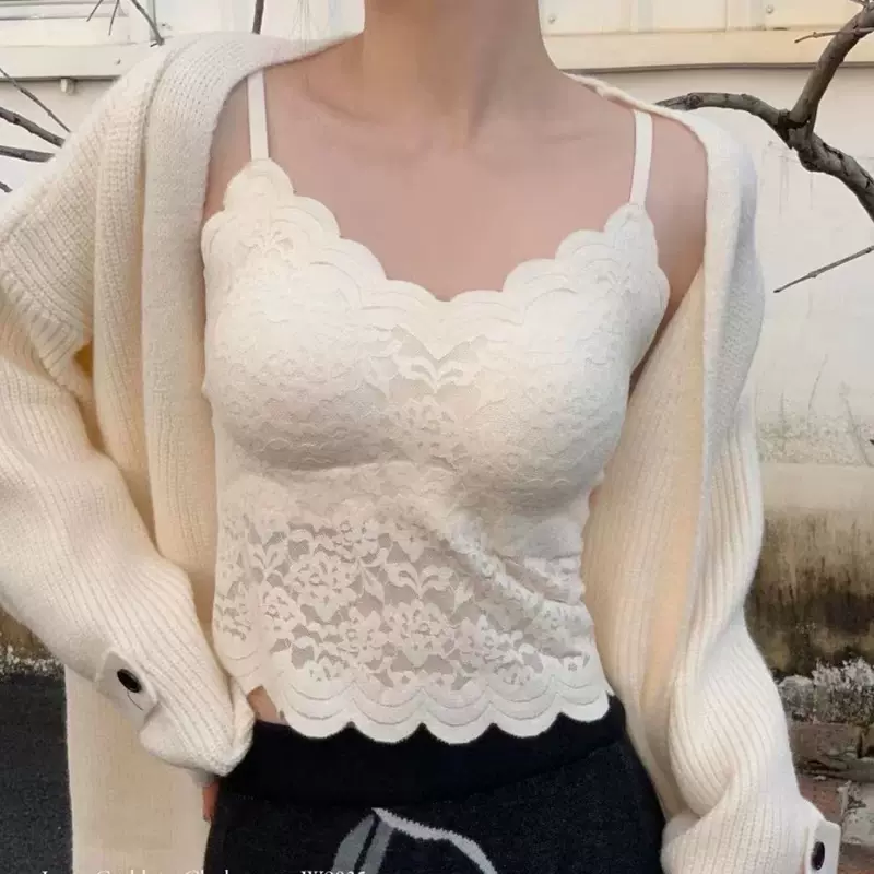 Шелковicht lace майка на бретелях, майка с чашками, нижнее белье как верхняя одежда, топ-кубок, интернет-знаменитость, французский стиль
