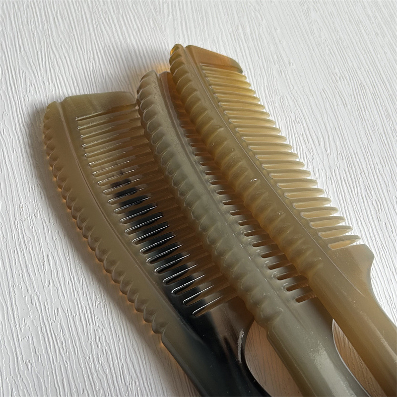 Horn Comb Thickened Handle Carved Massage Comb for Men and Long Hair Scalp Care 18cm in use