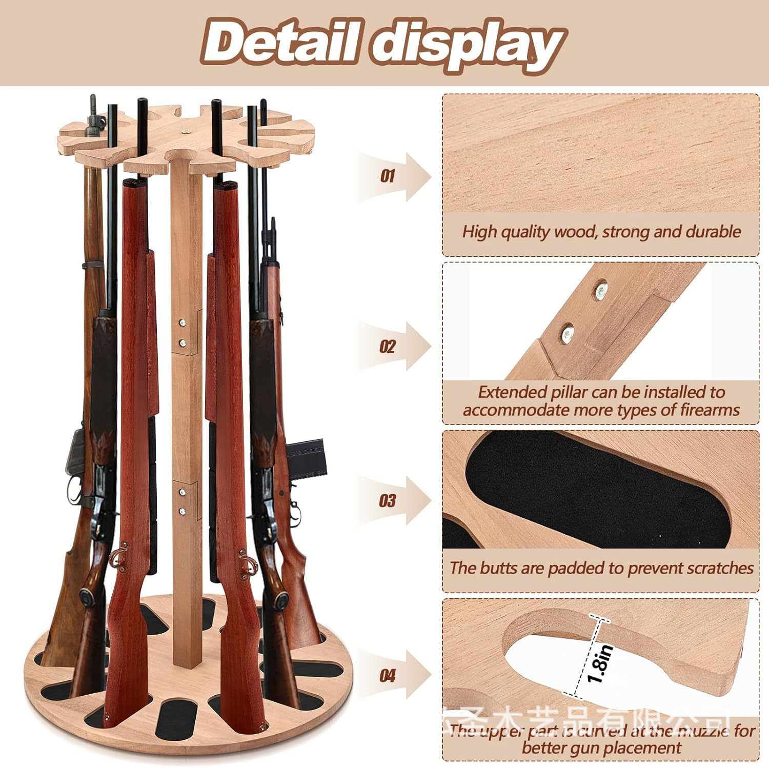 Soporte de rifle de madera de estilo caliente transfronterizo Soporte de almacenamiento de rifle de piso interior Soporte de almacenamiento de rifle Soporte de pistola de madera