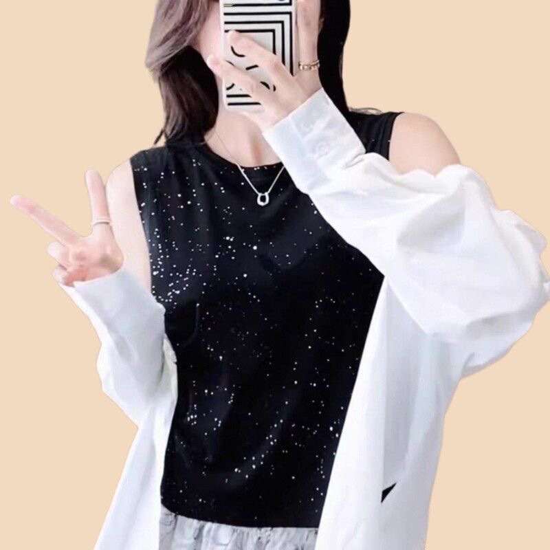 Trendy Women's Clothing: Vest, Shirt, Inner Layer, 2026 New Starry Sky Loose T-Shirt, Slimming and High-End Women's Fashion