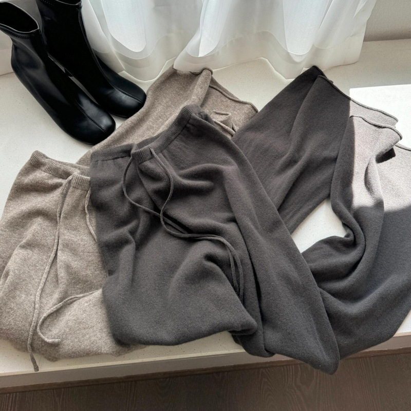 Real wool and raccoon fur blend, slimming and flowing, casual, floor-length, knitted wide-leg straight pants for women, 2026 autumn/winter collection