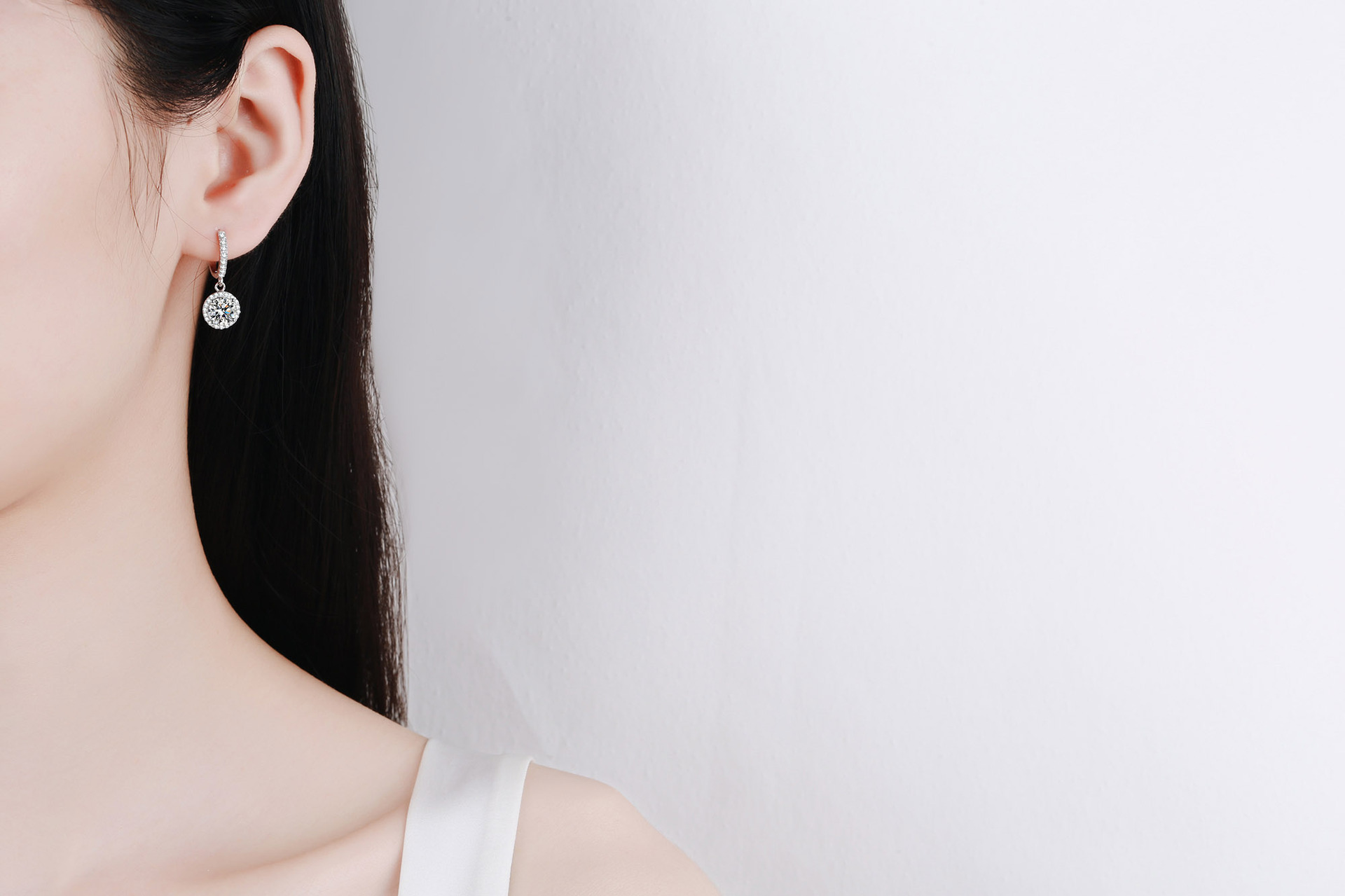 Round Pattern Women'S Gender 1 Pair 925 Sterling Silver Moissanite Zircon Round Drop Earrings