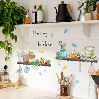 MS3042-YL英文Kitchen植物盆栽墙贴纸厨房家居装饰墙贴画自粘批发