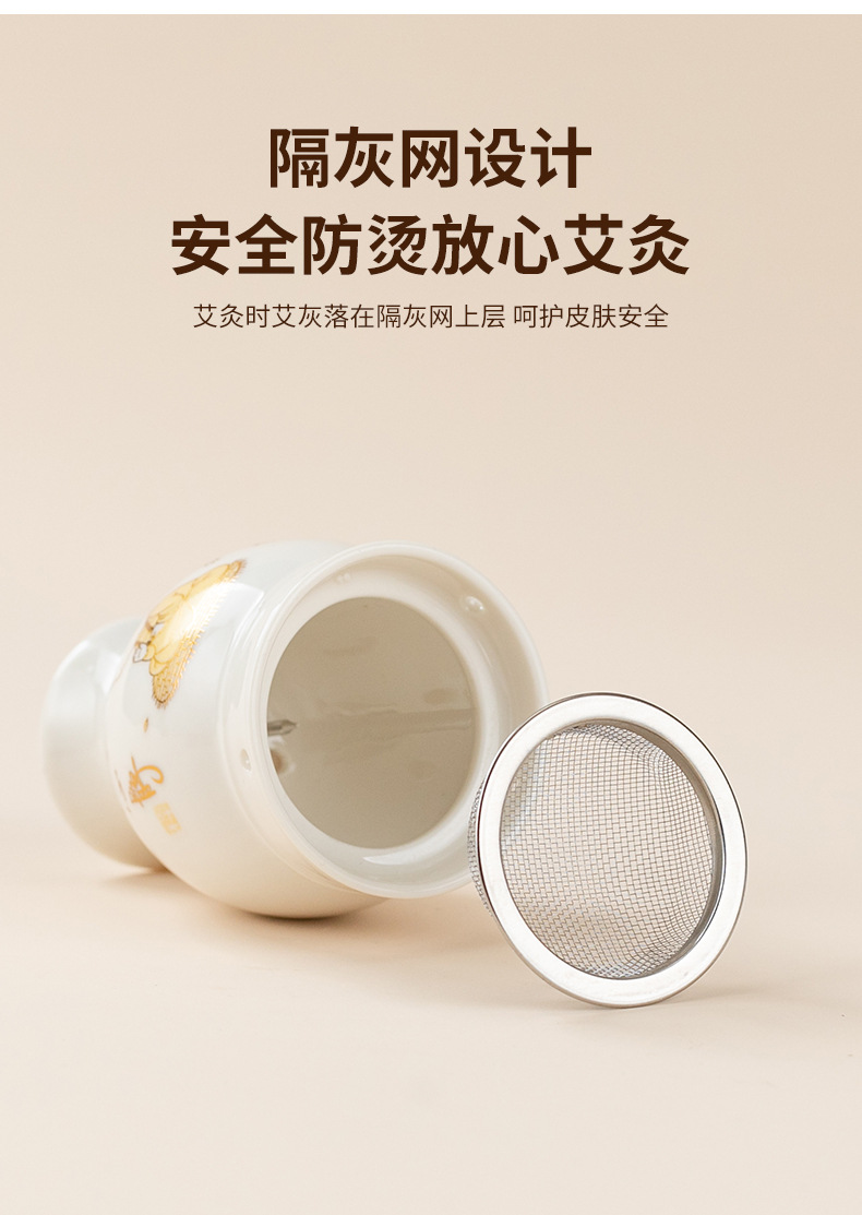 Ceramic Moxibustion Jar with Gua Sha Lid Double Layer Heat Shield Home Warming Tool with Cloth Sleeve quality and texture