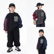 男童加绒卫衣2025冬装新款韩版儿童拼接上衣中小童帅气加厚长袖潮