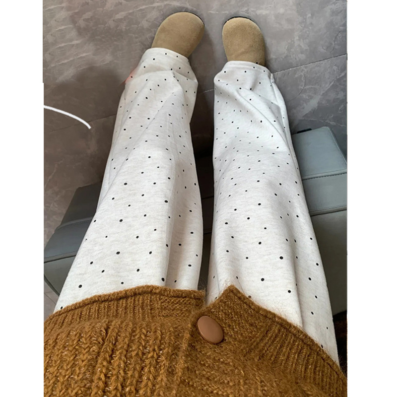 Relaxed and Lazy Polka Dot Casual Pants for Women in Spring, Summer and Autum, Loose and Comfortable Straight-Leg Simple Sports Wide-Leg Pants