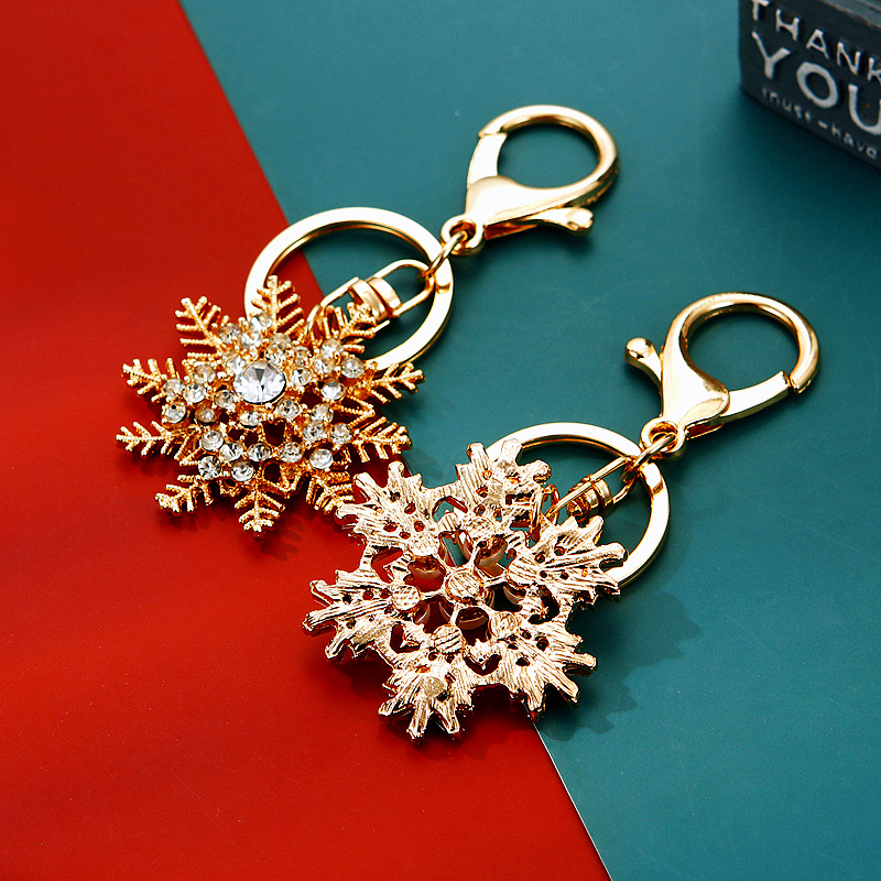 35g Weight Rhinestones Inlay Material Korean Style Snowflake Alloy Inlay Rhinestones Christmas Women's Bag Pendant Keychain