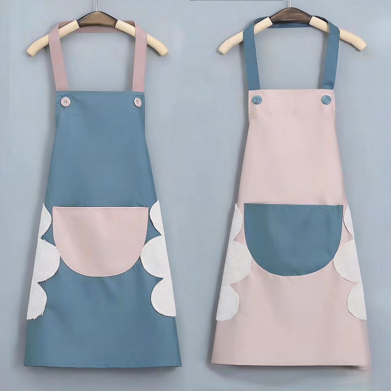 핑크색 + 파란색 [손 닦기 가능 + 단추형]