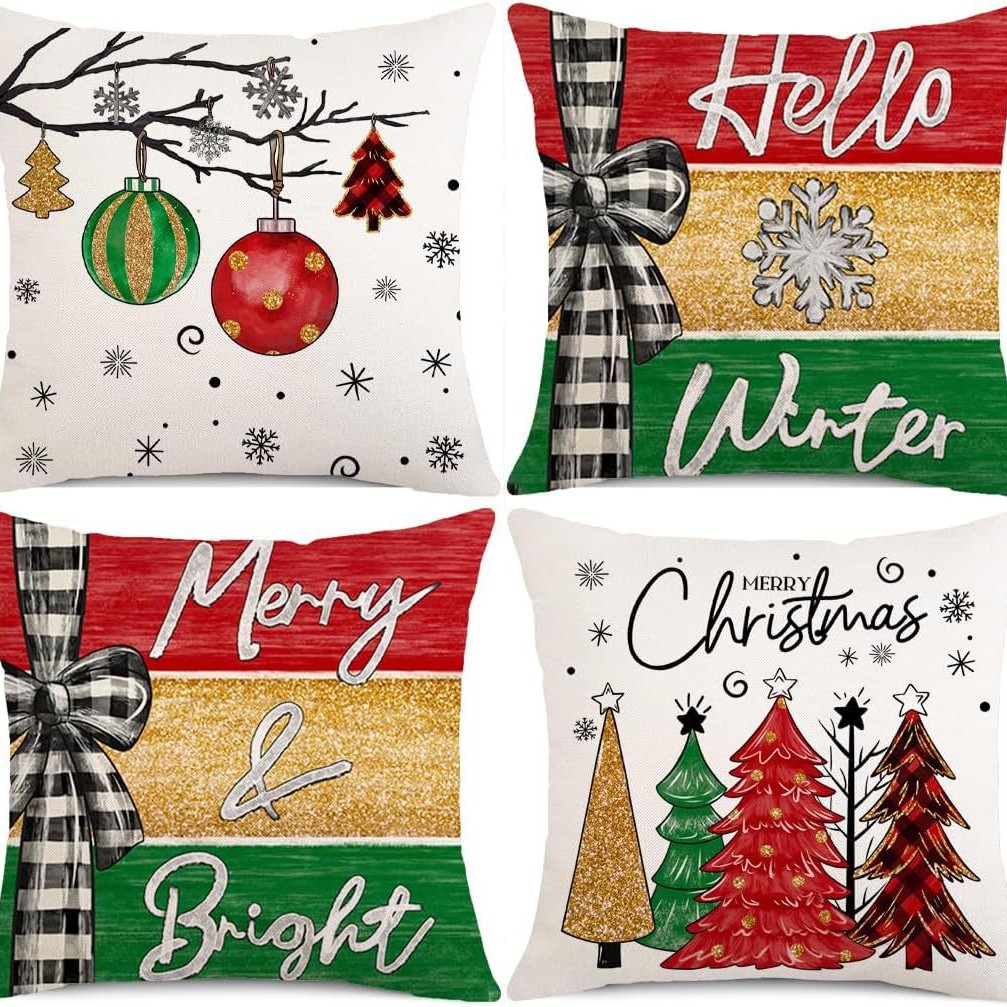 Transfronterizo Amazon temu Hot Sale Navidad invierno copo de nieve impresión lino almohada funda almohada sofá cojín
