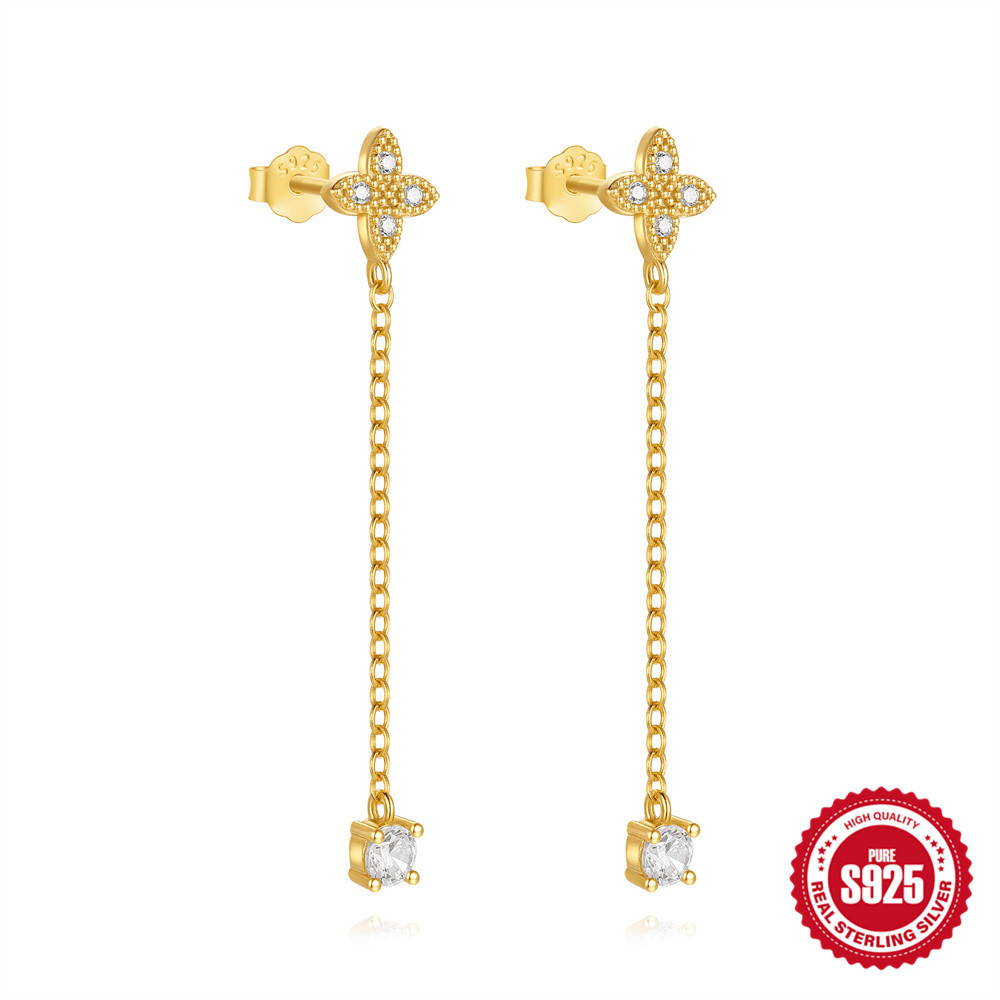 Los nuevos pendientes de luna asimétrica de plata de ley S925, pendientes de circonita francesa de lujo ligero, sentido de diseño de nicho