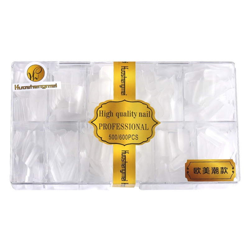 Huasheng pieza de belleza de uñas pegatinas completas europeas y americanas medias pegatinas esmerilado pulido sin costuras-uñas de desgaste libre especial tipo t gota de agua uñas falsas