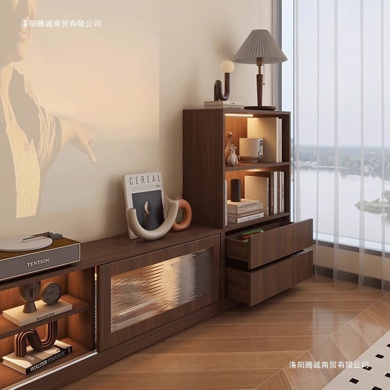 实木中古风电视柜茶几一体组合边柜客厅家用复古收纳储|undefined