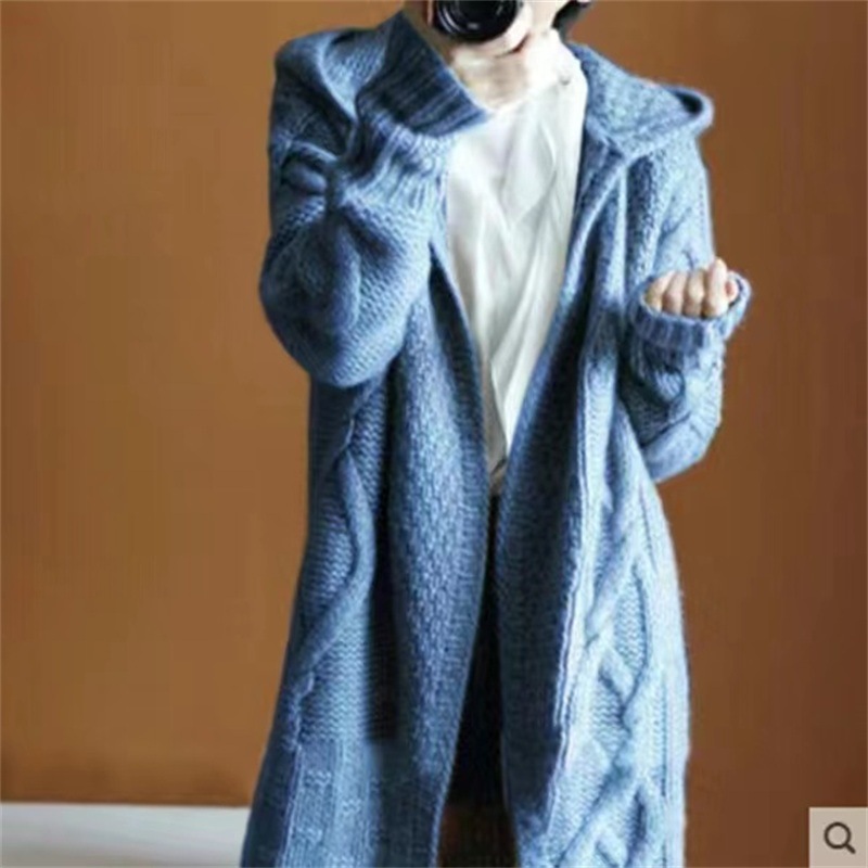 Women's Clothing sweater jacket women's medium and long lazy style loose cardigan twist thick sweater jacket_voghion.com