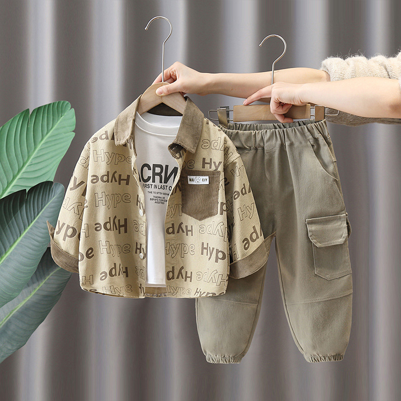 5944 Traje de otoño para niños 2024 Ropa de moda de primavera y otoño para niños nuevos Traje de tres piezas de pana para bebés