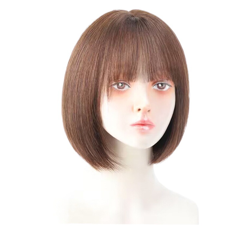 Wig women's long hair natural real hair full head cover full real hair age-reducing clavicle wave hair full top short hair wig