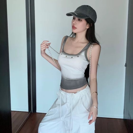 Summer New Outfit Sling Sleeveless Spice Girl Slim Base Top Trendy Gradient Tie-Dye Design Niche Vest