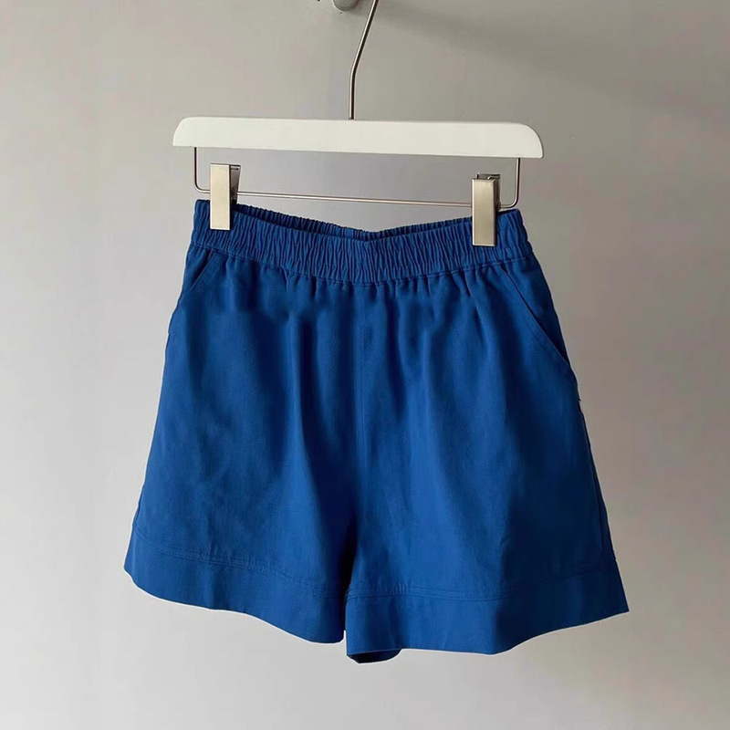 Elastic Waist Pocket Shorts A-Line Casual Sports Pants Loose Wide-Leg Pants Summer Women's Simple Thin Blue Elastic Waist Pocket Shorts A-Line Casual Sports Pants Loose Wide-Leg Pants Summer Women's Simple Thin Blue
