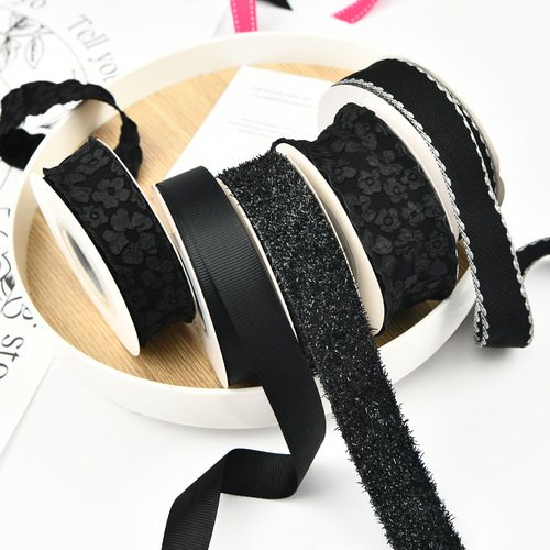 UG73 Floyd Bouquet Ribbon Rose Red Rose Packaging Ribbon Black Cake Decoration Ribbon Gift Box Butterfly