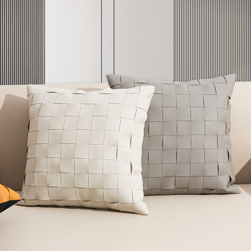 Modern simple American solid color PU woven pillow cushion living room sofa bedroom bedside cushion light luxury pillow case