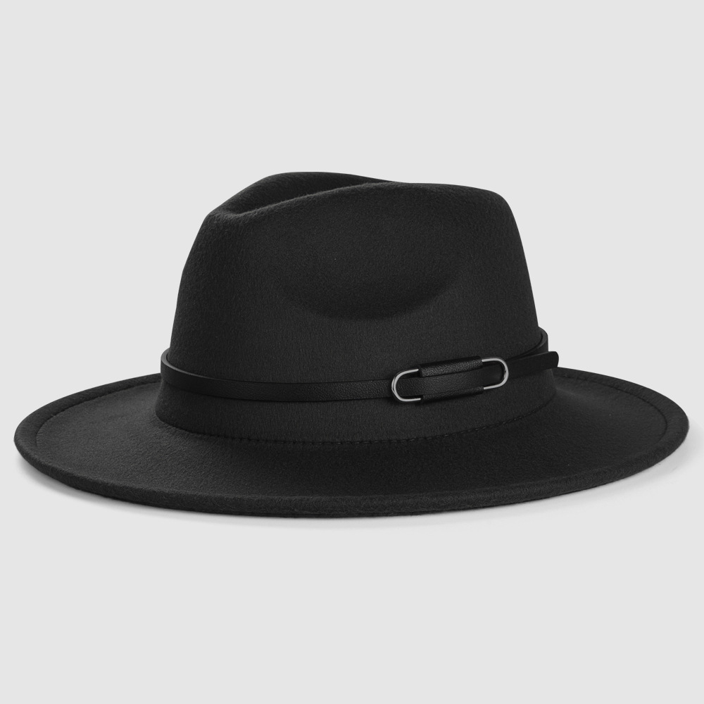 Cross-border Exclusively Retro Woolen Hats For Monochrome Belt Accessories Felt Hat Simple Big Brim Jazz Hat display picture 10