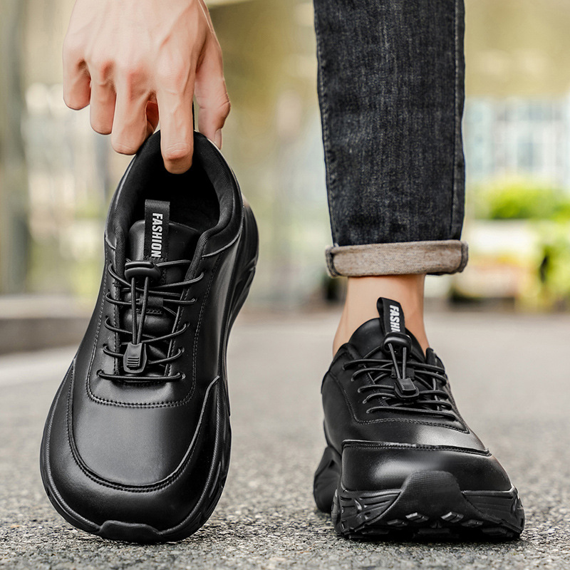 Wide-Foot Leather Barefoot Shoes for Couples Autumn/Winter Water-Resistant Athletic ShoesAll-Black