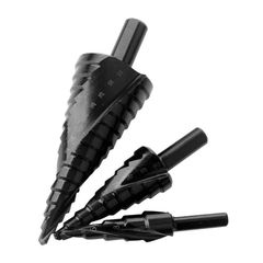 Black Spiral Groove Step Drill Bit Set of 3, Triangle Shank High-Speed Steel Hole Saw Kit, Step Tower Drill