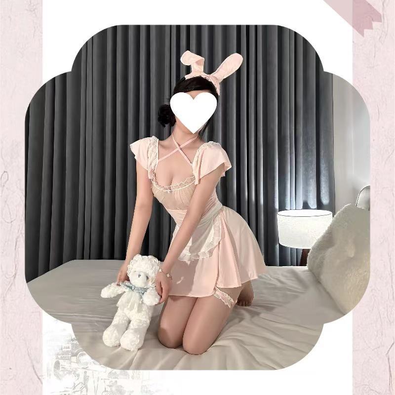 Bunny Maid Roleplay Lingerie Set with Catwoman Top and White Bodystockings, One Size — detail image 5