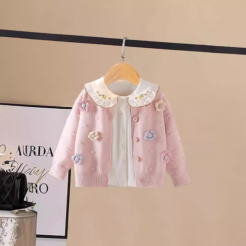 Women's Spring and Autumn Knit Cardigan New Middle and Small Children's Sweater Little Girl Children's Top Fashion Outerwear