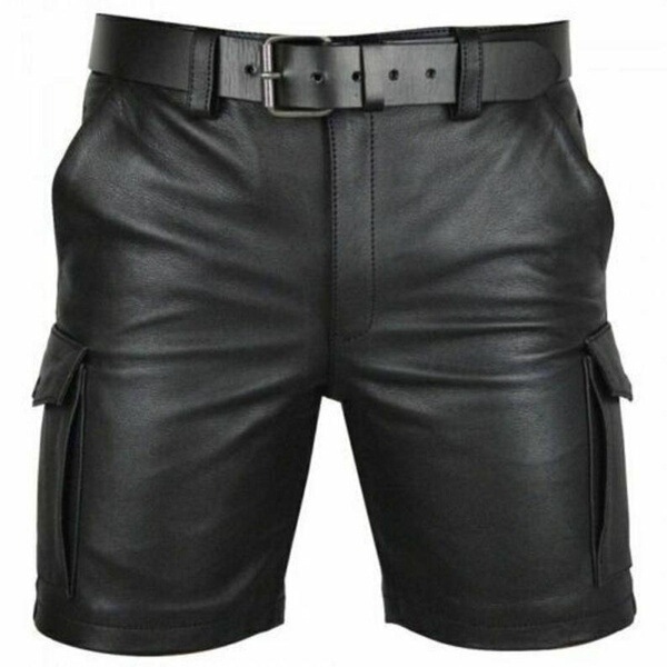 Cross-border Amazon Europe and America Hot Leather Pants Fashion Straight PU Leather Pants Tough Guy Biker Punk Shorts Men