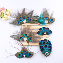 民族风新款孔雀羽毛头饰 舞会演出夸张发夹发饰 旅游拍照时尚边夹