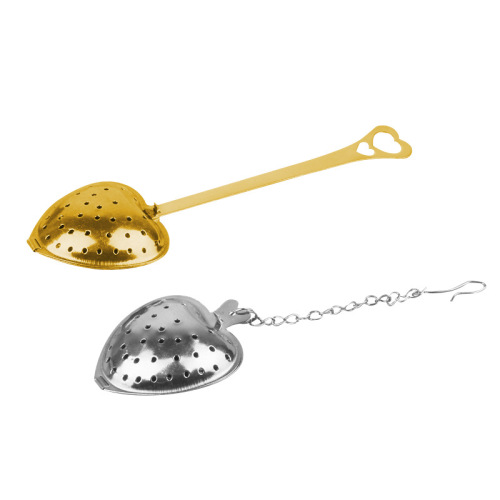 Factory direct sales 304 stainless steel love-shaped tea strainer with handle tea strainer chain heart-shaped tea strainer tea spoon