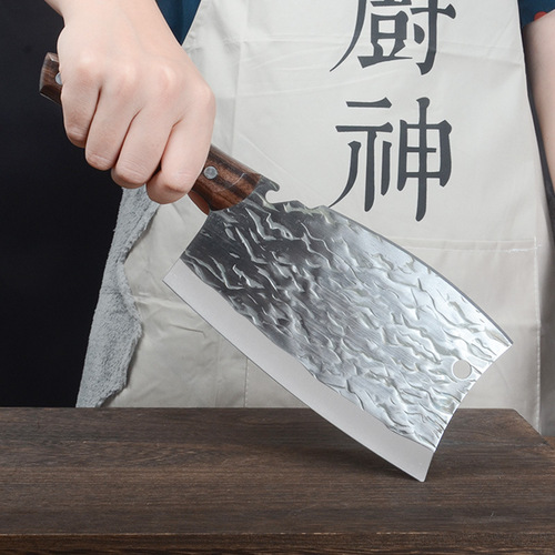Live broadcast best-selling stainless steel hammered texture forging kitchen cutting and meat chopping bone cleaver double-edged chopping two-in-one bottle opener