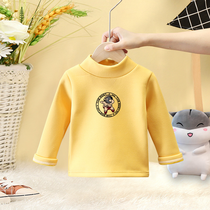 Bebé que basa la camisa de terciopelo versátil niños y niñas medio cuello alto de manga larga Camiseta superior Otoño e Invierno ropa interior térmica de los niños image 7