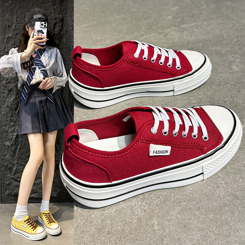 2026 Spring/Summer New Wide Version Mango Toe Lace-Up Canvas Shoes for Women, Lightweight and Breathable White Sneakers for Women
