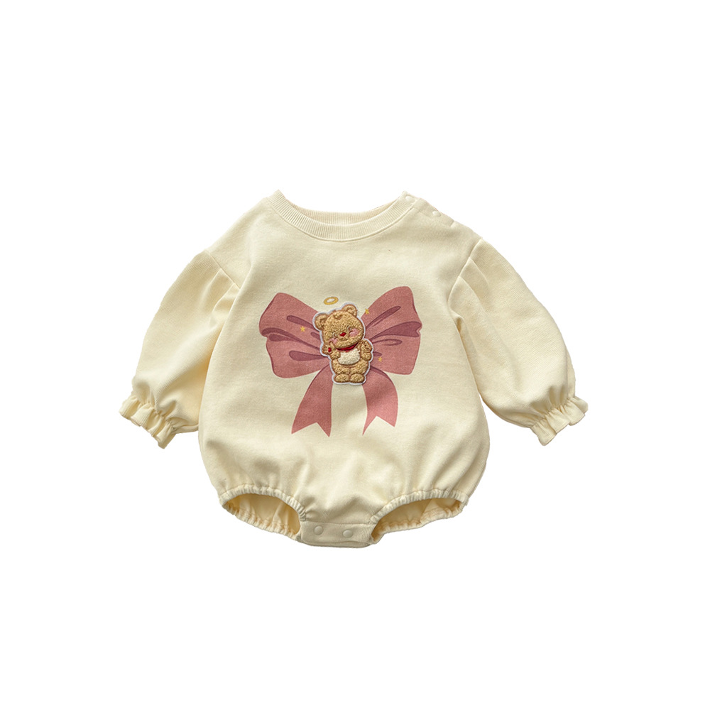 Ropa de bebé, ropa de primavera y otoño, una pieza, luna llena, cien días, traje de escalada con lazo dulce, abrigo de manga larga para bebé femenino