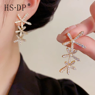 s925纯银针微镶满锆花瓣流苏耳坠精致时尚轻奢百搭高级感超闪耳环