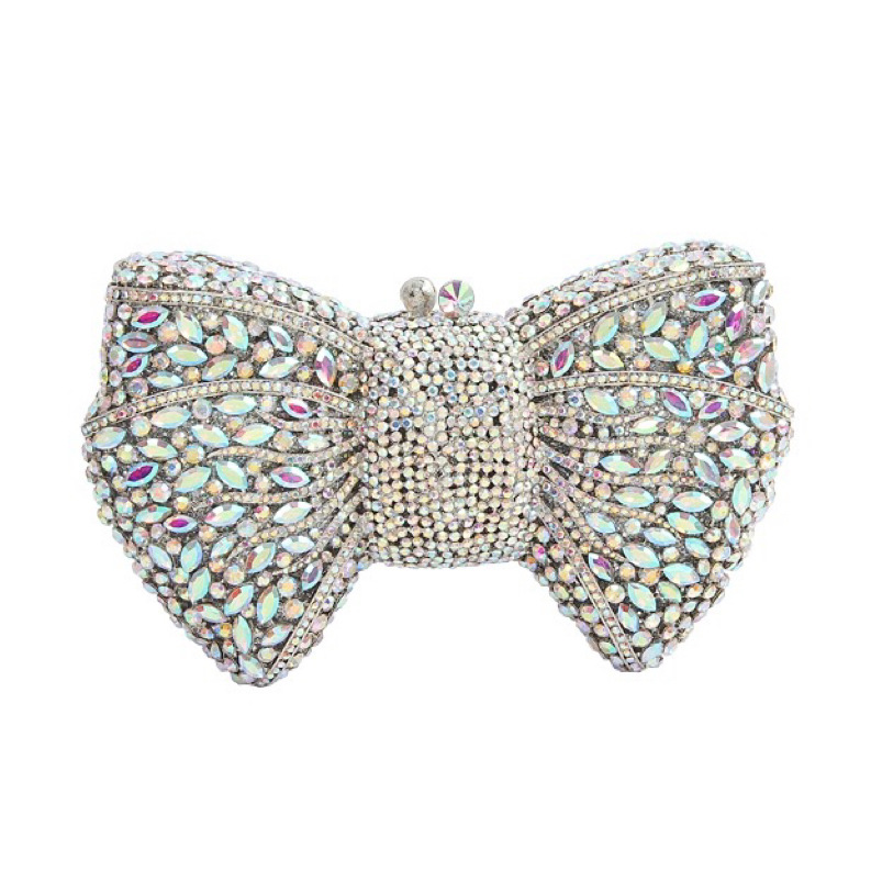 Bow cristal embrague de arco transfronterizo bolsas de cena de diamantes perforadas bolsas de mano de diamantes llenas bolsas de banquete